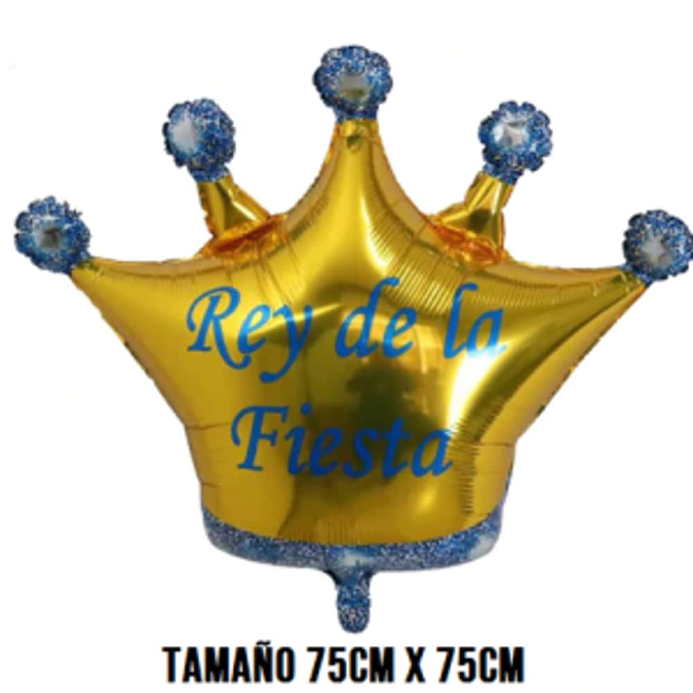 Globo con forma de corona y la frase El Rey de la Fiesta