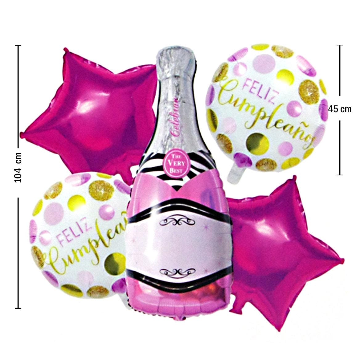 Bouquet x5 de champaña rosada feliz cumpleaños