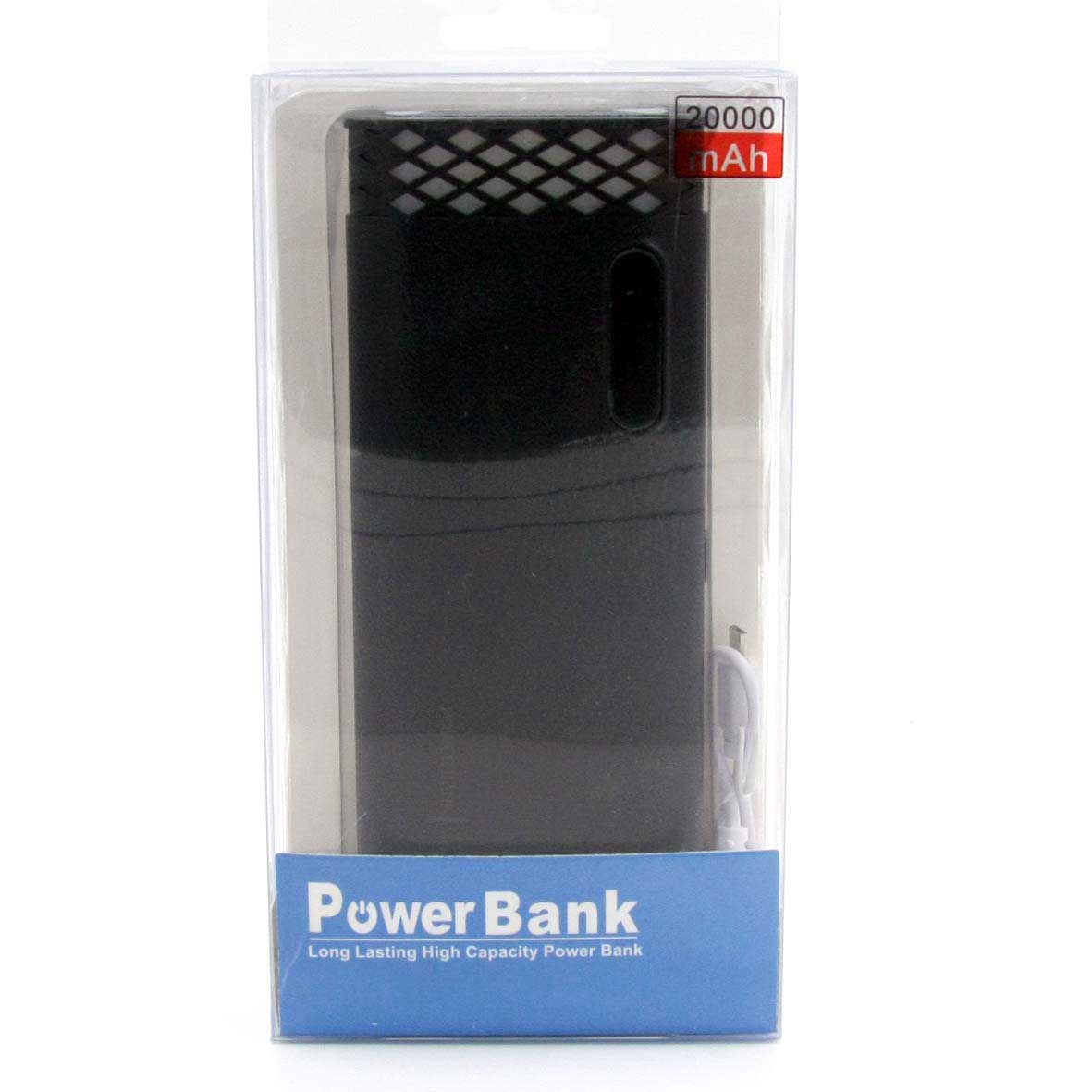 Potente Cargador portátil Power Bank 20.000 Mah para recargar cualquier dispositivo electrónico, tiene doble entrada USB y linterna