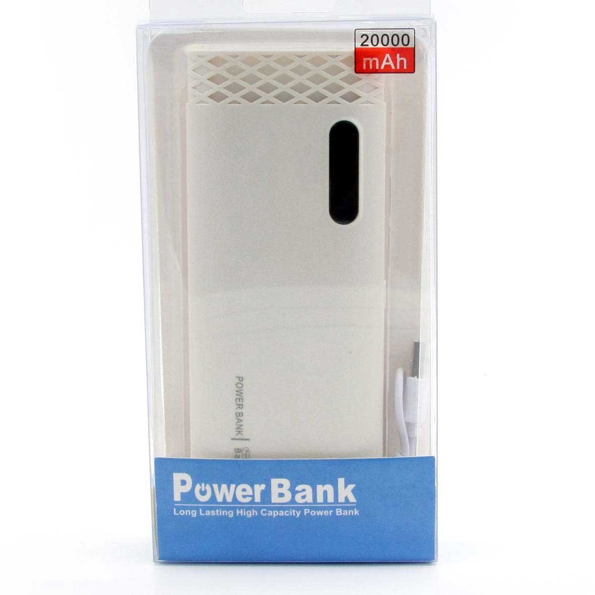 Potente Cargador portátil Power Bank 20.000 Mah para recargar cualquier dispositivo electrónico, tiene doble entrada USB y linterna