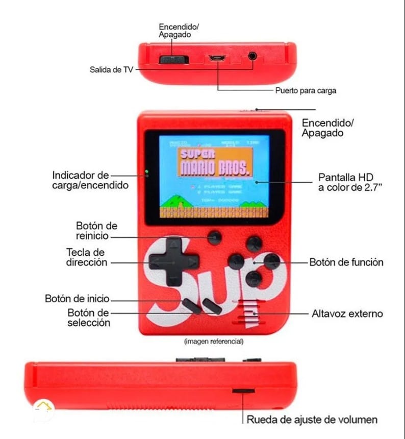 Consola de Video juegos portátil 400 En 1 (Super Mario Bross) con Batería recargable