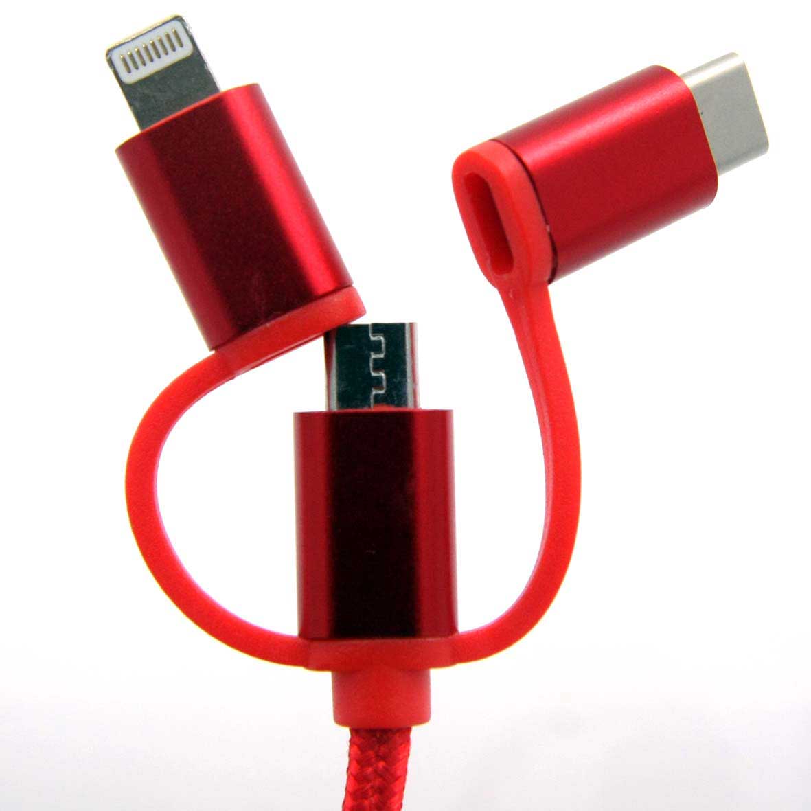 Cable USB 3 en 1 para Carga y Transferencia de Datos iOS/Android Carga Rápida