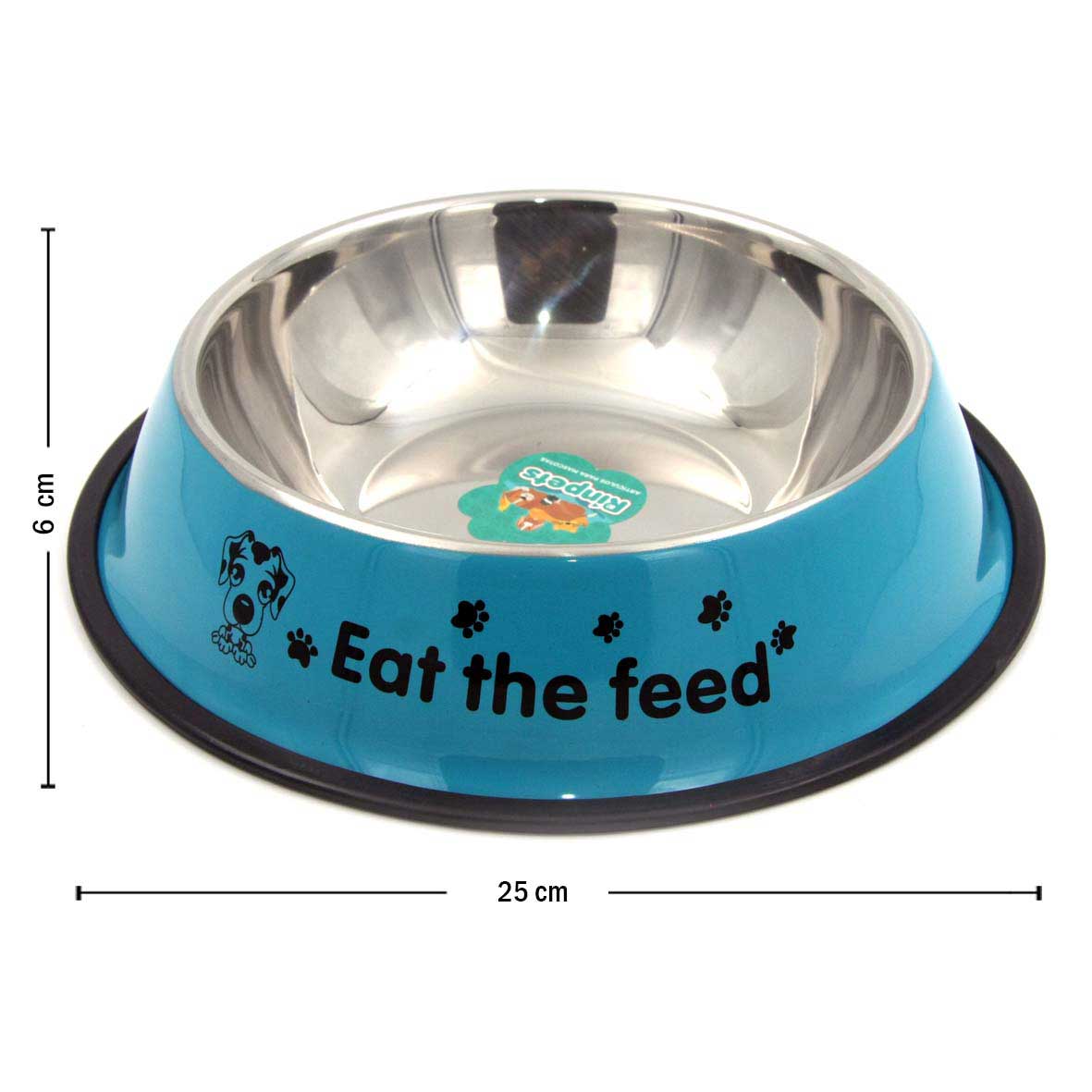 Plato Comedero de 25cm En Acero Inoxidable Antideslizante para Perros y gatos