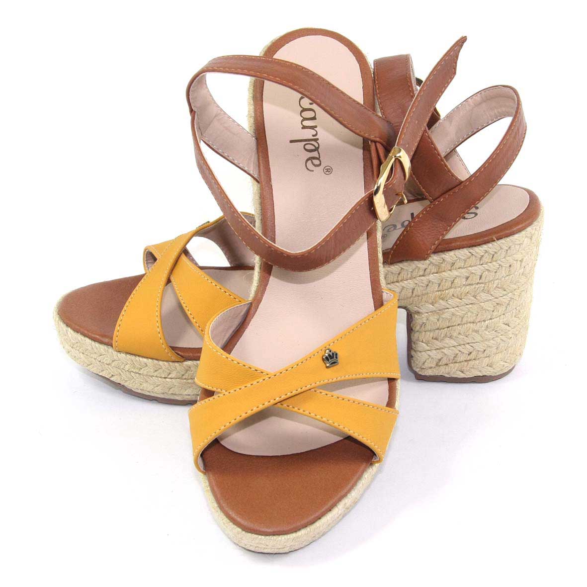 Sandalias para mujer color amarillo con tacón y correa ajustable