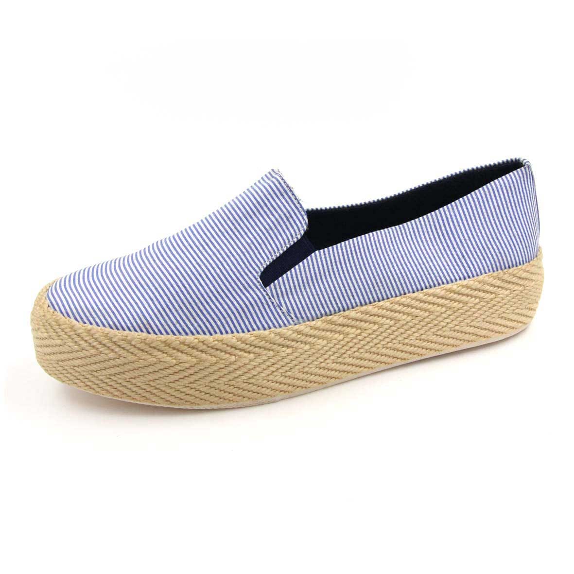 Zapato de Tela a Rayas Azules sin Cordones con Suela de Yute
