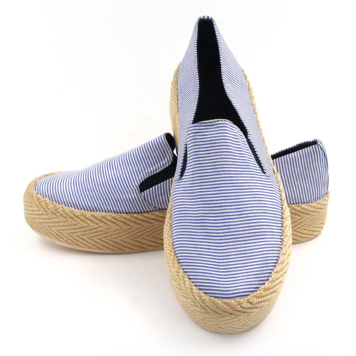 Zapato de Tela a Rayas Azules sin Cordones con Suela de Yute
