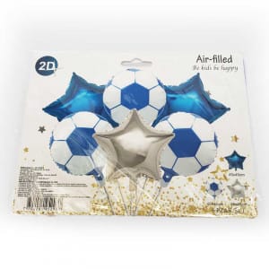 Globos metalizados de balones de Futbol Azules (6 Piesas)