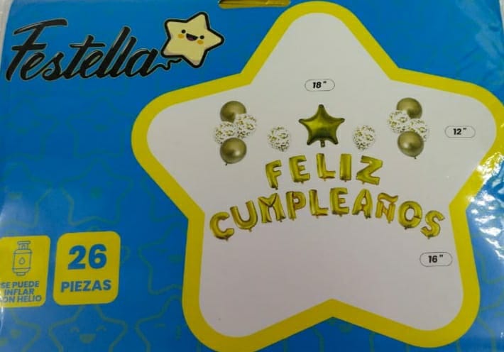 Letras FELIZ CUMLEAÑOS con estrella (26 piezas)