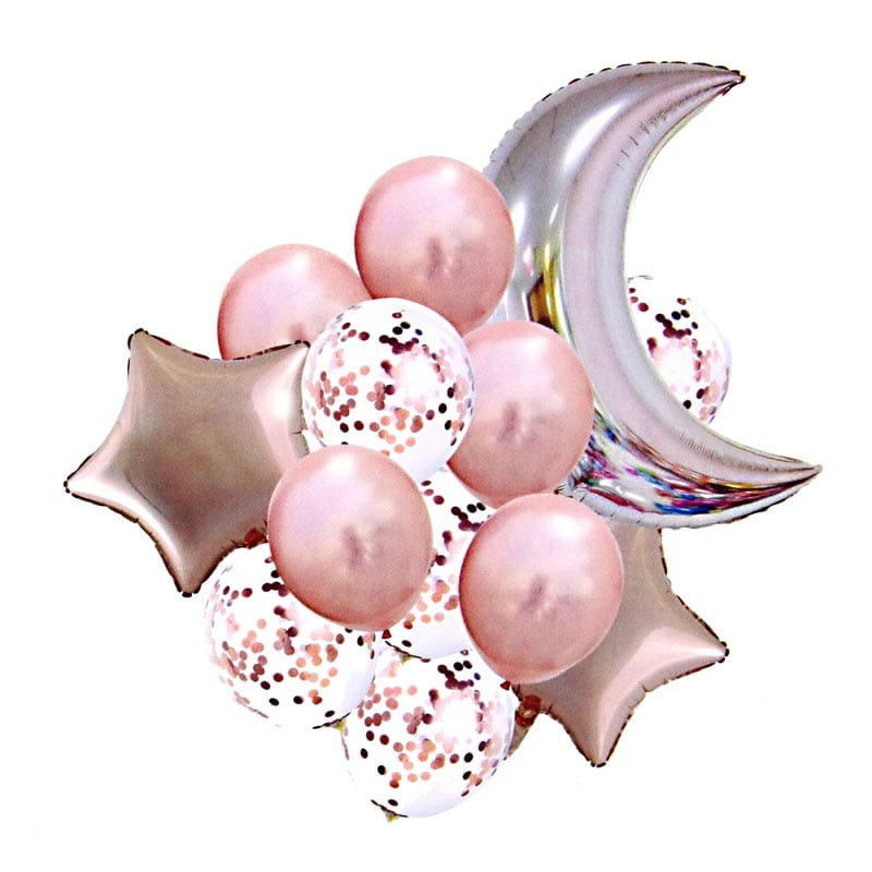 Combo x13 de globos variados con estrellas y luna metalizada