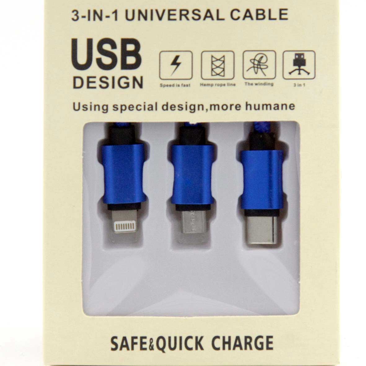 Cable 3 en 1 Conectores de puerto Tipo C, V8 universal y iphone