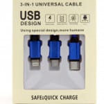 Paquete de 3 cables USB de carga múltiple, trenzado de nylon | Conectores de puerto Tipo C, micro USB y Lightning