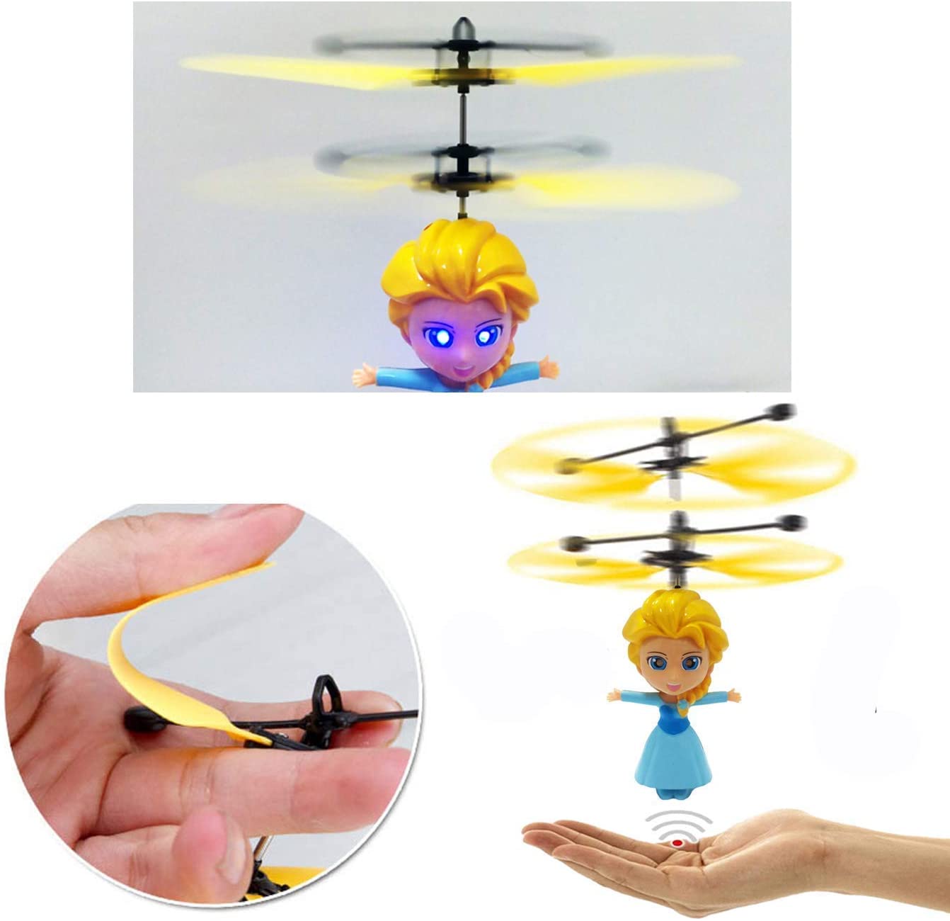 Drene  Helicóptero Con Sensor Infrarrojo Operado A Mano Recargable Con USB,  Elsa Frozen - Azul