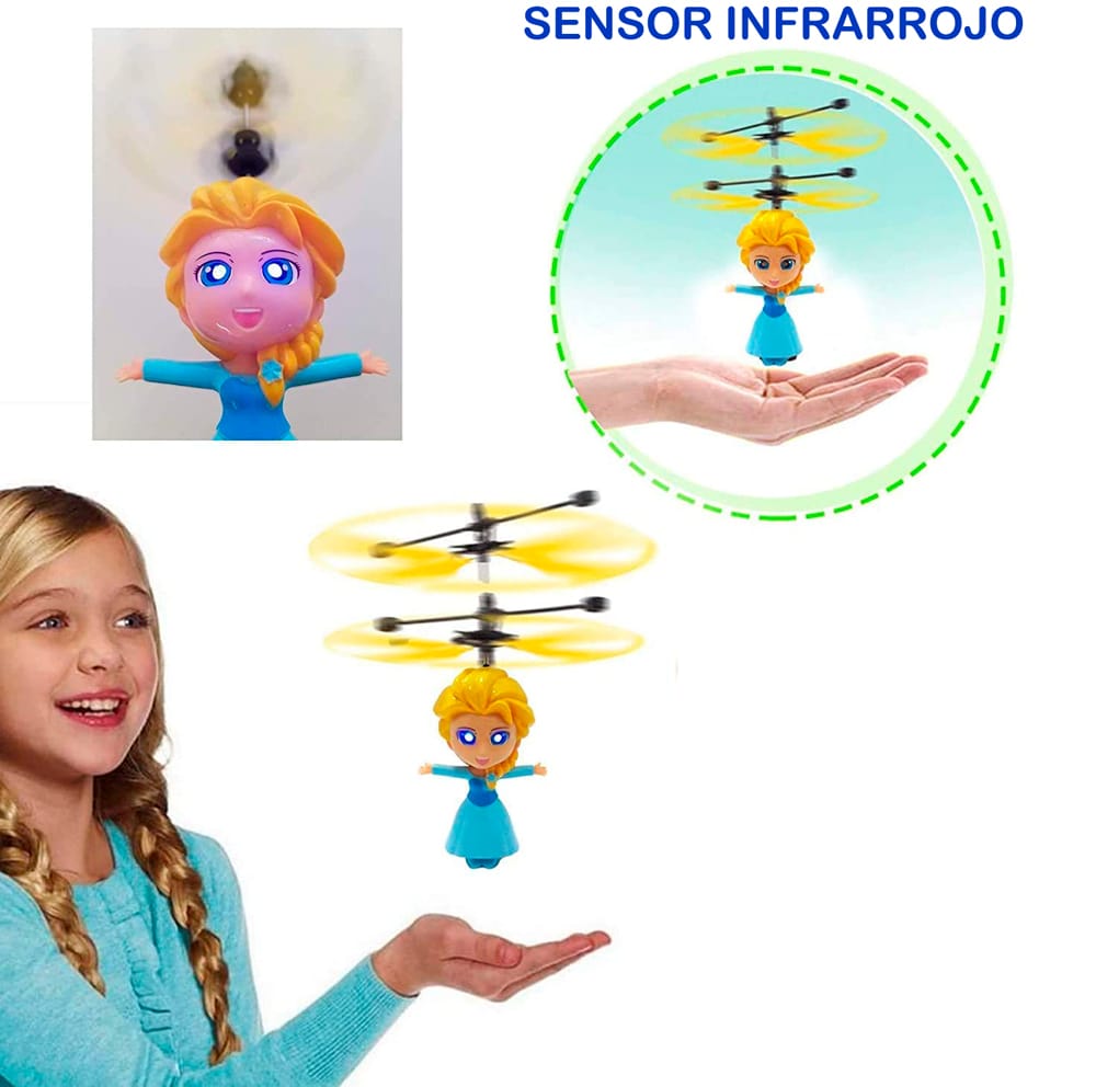 Drene  Helicóptero Con Sensor Infrarrojo Operado A Mano Recargable Con USB,  Elsa Frozen - Azul