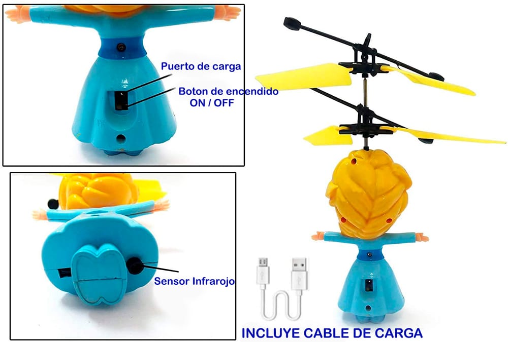 Drene  Helicóptero Con Sensor Infrarrojo Operado A Mano Recargable Con USB,  Elsa Frozen - Azul